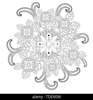 floral mandalaa stylized circular ornament. floral mandala. black-and-white drawing. coloring book for children and adults. page for artbook Stock Vector