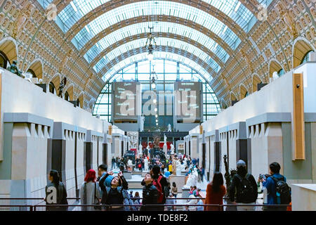 Paris, France, 15 May 2019 - Interior view of Museum Orsay in Paris with Visitors at the Musee d Orsay Stock Photo