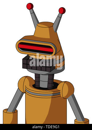 Portrait style peach droid with cone head and keyboard mouth and visor eye and double led antenna . Stock Photo