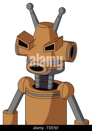 Portrait style peach mech with cone head and round mouth and angry eyes and double antenna . Stock Photo