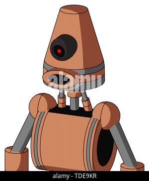 Portrait style peach robot with cone head and round mouth and black cyclops eye . Stock Photo