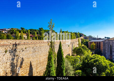 Girona City Walls, venerable 9th-century city walls with walkways, towers and scenic vantage points of the area, one of the best things to do in Giron Stock Photo