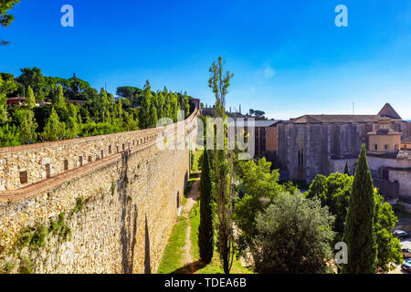 Girona City Walls, venerable 9th-century city walls with walkways, towers and scenic vantage points of the area, one of the best things to do in Giron Stock Photo