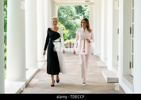 Washington, United States Of America. 12th June, 2019. First Lady Melania Trump walks with Mrs. Agata Kornhauser-Duda, wife of the President of Poland Andrzej Duda Wednesday, June 12, 2019, along the West Wing Colonnade of the White House People: President Donald Trump Credit: Storms Media Group/Alamy Live News Stock Photo