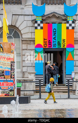 London, UK. 15th June, 2019. Somerset House's courtyard hosts the WADADLI Days & Nights celebration, organised by TV chef Andi Oliver and musician Neneh Cherry. Next weekend they will also mark national Windrush Day and are part of the launch of Somerset House's summer exhibitions, Get Up, Stand Up Now (Celebrating the impact of 50 years of Black creativity in Britain and beyond) and Kaleidoscope. Credit: Guy Bell/Alamy Live News Stock Photo