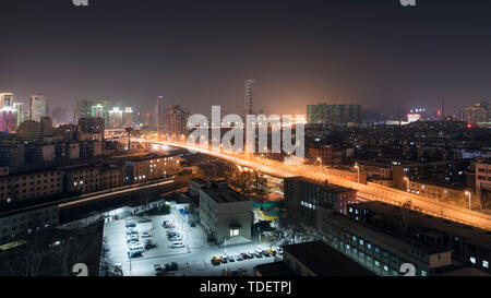 Night view of Jiefang Road overpass in Zhengzhou City Stock Photo