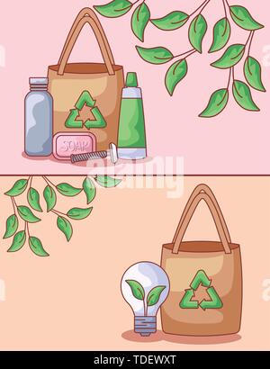 paper bags with set icons ecological vector illustration design Stock Vector