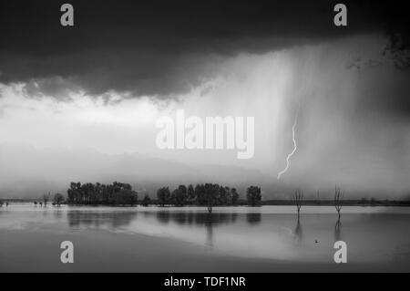 Black and White Light and Shadow Thunder in the Scenery of Yunnan Stock Photo