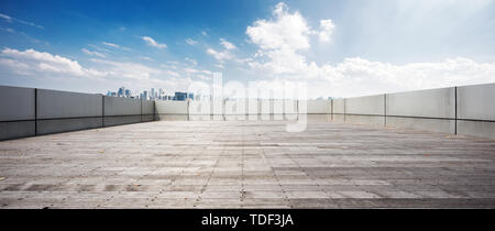 Empty brick floor in cloudsky Stock Photo