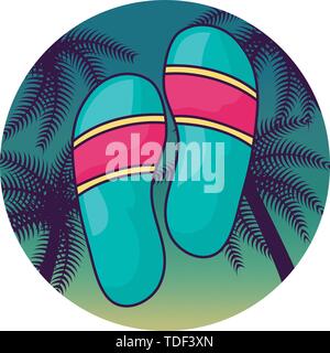 flip flops with tropical palm in frame vector illustration design Stock Vector