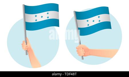 Honduras flag in hand. Patriotic background. National flag of Honduras  illustration Stock Photo