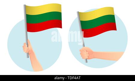 lithuania flag in hand. Patriotic background. National flag of lithuania  illustration Stock Photo