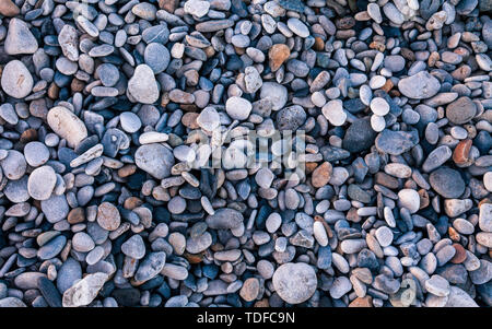 Grey-blue beach pebbles on the Isle of Anglesey, Wales Stock Photo