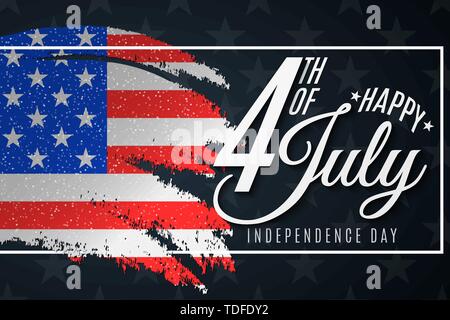 Independence Day. Greeting card for 4th of July. Grunge brush. Text banner on USA flag background. Pattern of stars. United States of America. Vector  Stock Vector