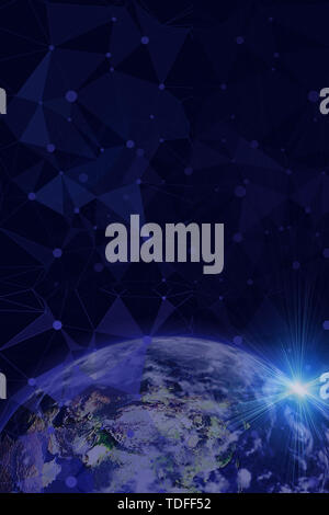 3D Earth and cosmic space star orbit form abstract background, meaning data exchange and global network concepts and ideas Stock Photo