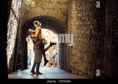 happy couple of love travels to Italy together. Stock Photo