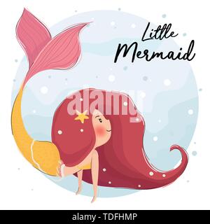 cute red hair mermaid under the ocean Stock Vector