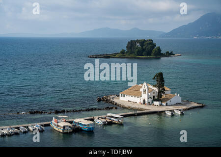 Vlacherna monastery near the airport on island of Corfu Stock Photo