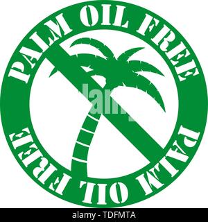 round green palm oil free label with palm tree vector illustration Stock Vector