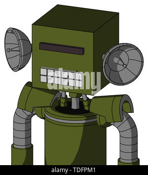 Portrait style army-green automaton with box head and keyboard mouth and black visor cyclops . Stock Photo
