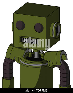 Portrait style army-green automaton with box head and square mouth and two eyes . Stock Photo