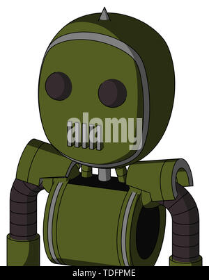 Portrait style army-green automaton with bubble head and vent mouth and two eyes and spike tip . Stock Photo