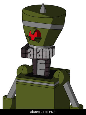 Portrait style army-green automaton with vase head and keyboard mouth and angry cyclops eye and spike tip . Stock Photo