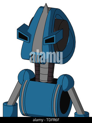 Portrait style blue automaton with droid head and speakers mouth and angry eyes and spike tip . Stock Photo