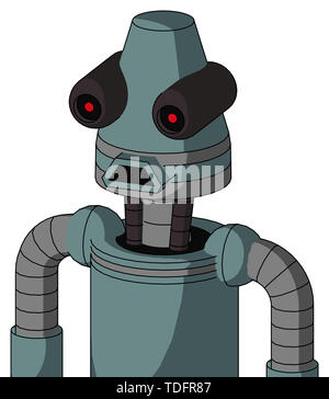 Portrait style blue droid with cone head and sad mouth and black glowing red eyes . Stock Photo