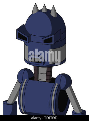 Portrait style blue droid with dome head and sad mouth and angry eyes and three spiked . Stock Photo