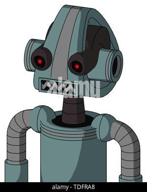 Portrait style blue droid with droid head and square mouth and black glowing red eyes . Stock Photo