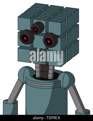 Portrait style blue mech with cube head and vent mouth and three-eyed . Stock Photo