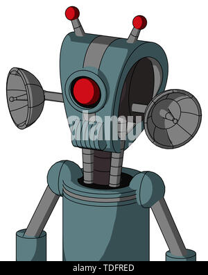 Portrait style blue mech with droid head and speakers mouth and cyclops eye and double led antenna . Stock Photo