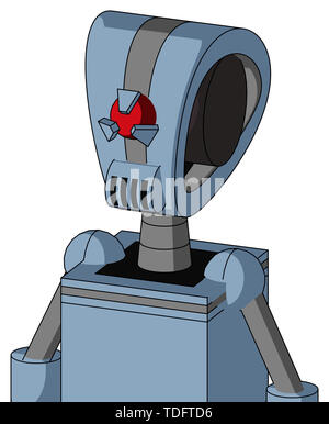 Portrait style blue robot with droid head and speakers mouth and angry cyclops eye . Stock Photo