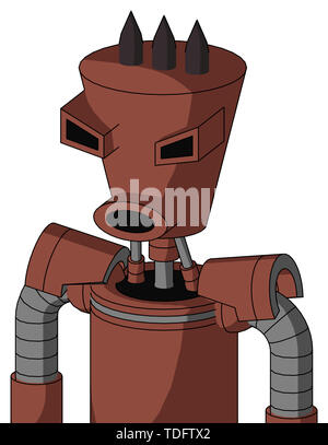 Portrait style brown droid with cylinder-conic head and round mouth and angry eyes and three dark spikes . Stock Photo