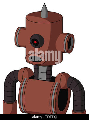 Portrait style brown droid with cylinder head and round mouth and black cyclops eye and spike tip . Stock Photo