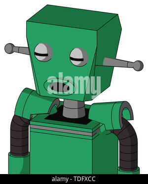 Portrait style green automaton with box head and round mouth and two eyes . Stock Photo