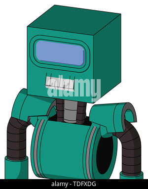 Portrait style green automaton with box head and teeth mouth and large blue visor eye . Stock Photo