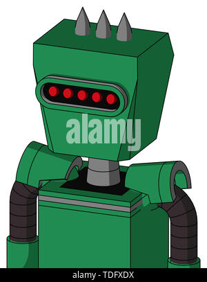 Portrait style green automaton with box head and visor eye and three spiked . Stock Photo