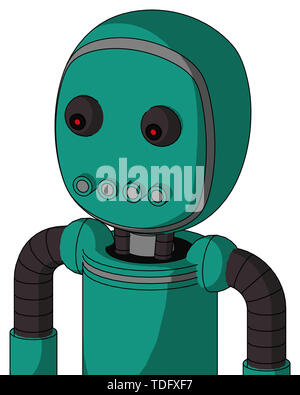 Portrait style green automaton with bubble head and pipes mouth and red eyed . Stock Photo