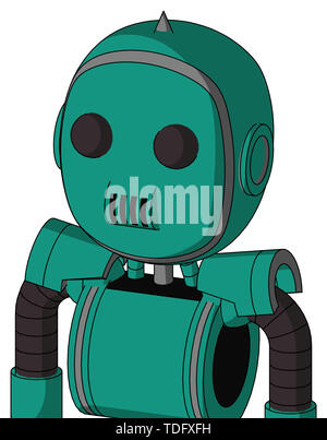 Portrait style green automaton with bubble head and speakers mouth and two eyes and spike tip . Stock Photo