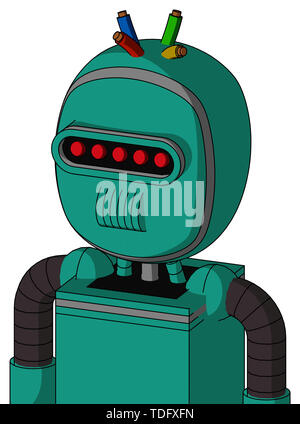 Portrait style green automaton with bubble head and speakers mouth and visor eye and wire hair . Stock Photo