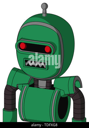 Portrait style green automaton with bubble head and square mouth and visor eye and single antenna . Stock Photo