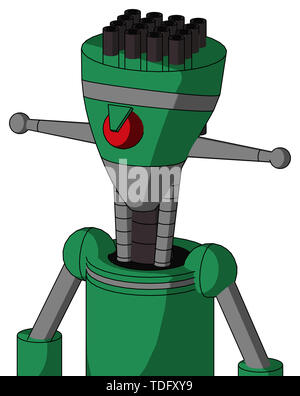 Portrait style green automaton with vase head and angry cyclops and pipe hair . Stock Photo