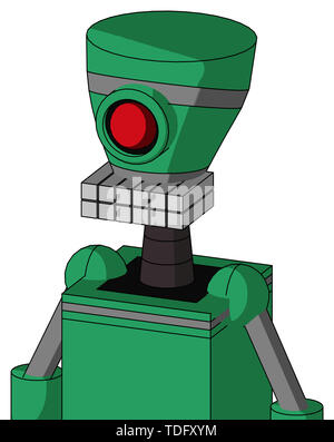 Portrait style green automaton with vase head and keyboard mouth and cyclops eye . Stock Photo