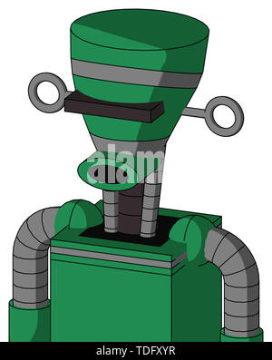 Portrait style green automaton with vase head and round mouth and black visor cyclops . Stock Photo