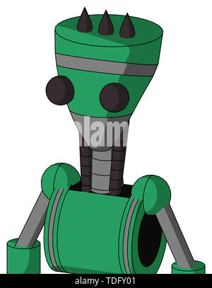 Portrait style green automaton with vase head and two eyes and three dark spikes . Stock Photo
