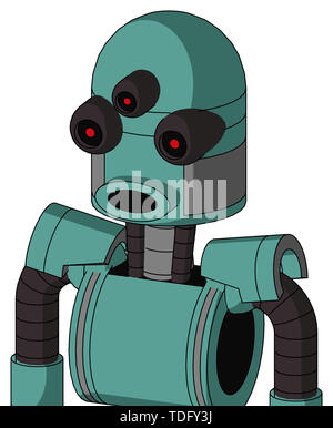 Portrait style greenish mech with dome head and round mouth and three-eyed . Stock Photo