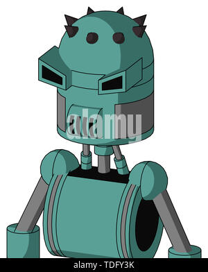 Portrait style greenish mech with dome head and speakers mouth and angry eyes . Stock Photo