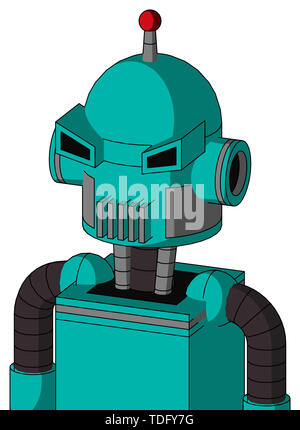 Portrait style greenish robot with dome head and vent mouth and angry eyes and single led antenna . Stock Photo